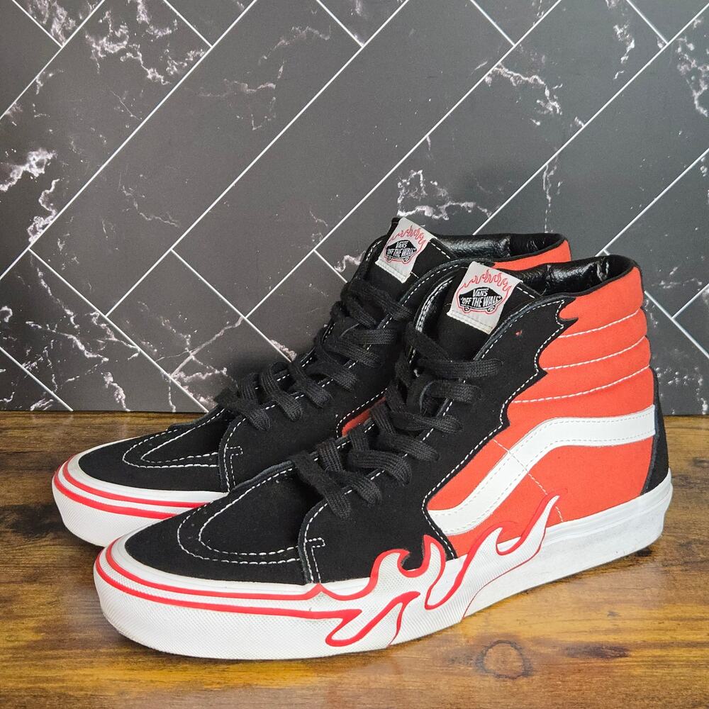 Vans Sk8-Hi Reissue Flames Black Red White High Top Sneakers 2017
